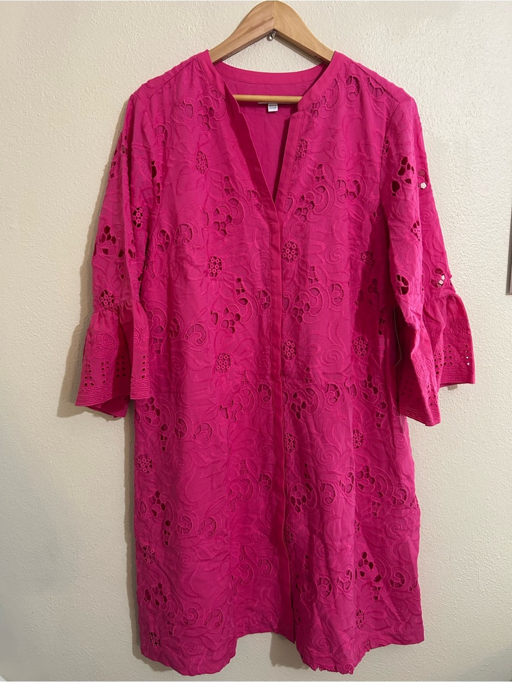 Chico’s Lace Shift Flouce Eyelet Lace Fuschia Pink Dress Size 16 | XL